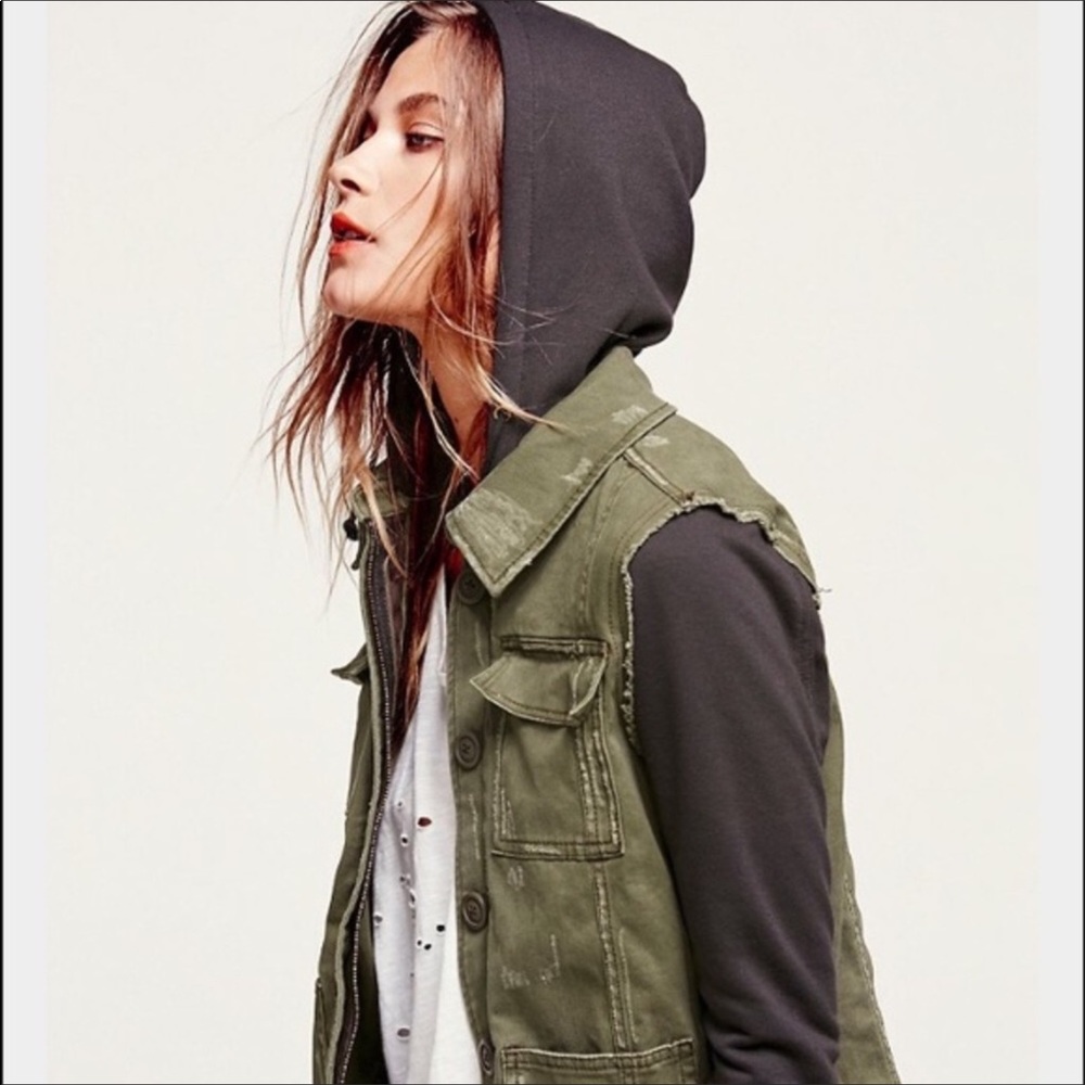 Free people distressed detachable hood jacket